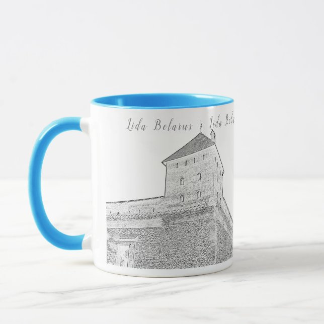 Caneca Eu Amo Lida Belarus Architecture Castle Sketch (Esquerda)