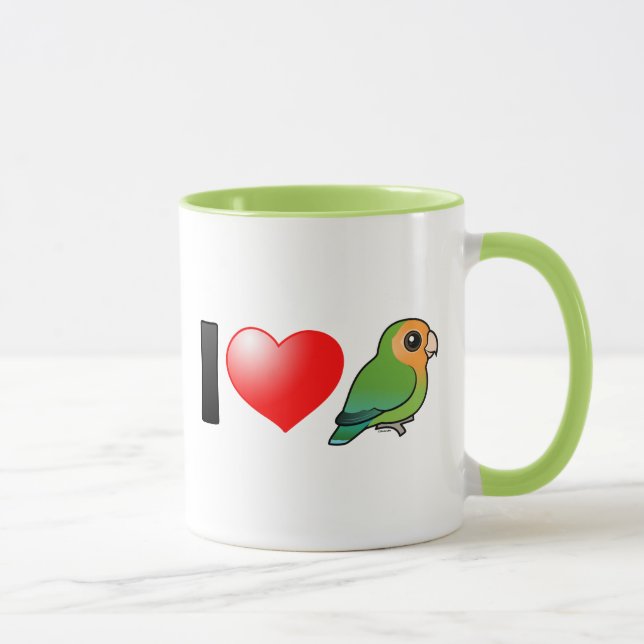 Caneca Eu amo Lovebirds Pêssego-enfrentados Orangeface (Direita)