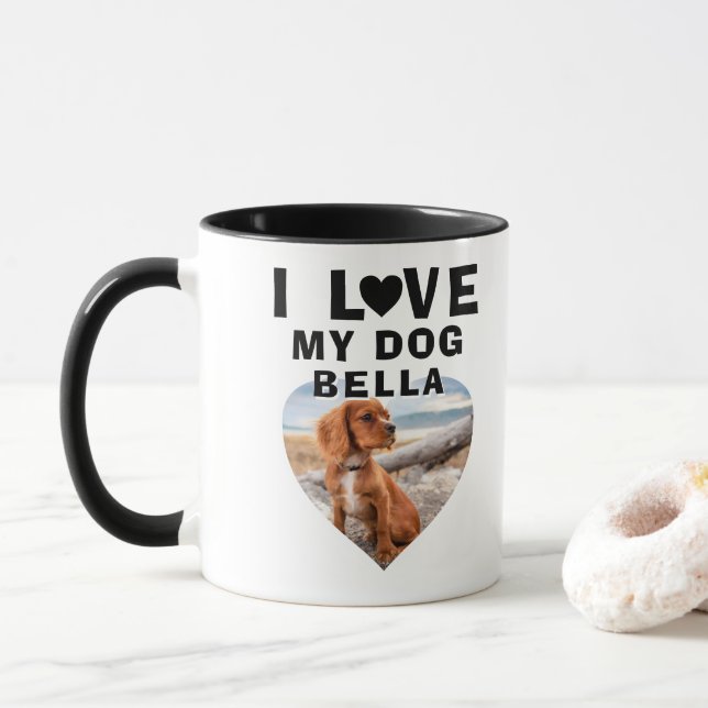 Caneca Eu amo meu nome de cachorro fotográfico cardíaco (Com Donut)