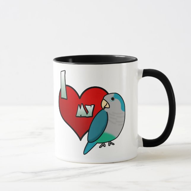 Caneca Eu amo meu Parakeet azul do quacre (Direita)