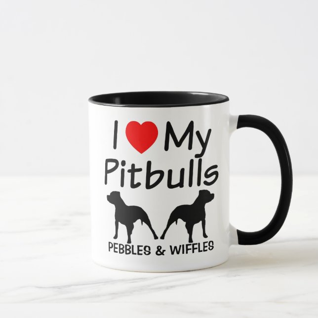 Caneca Eu Amo Meus Dois Cachorros Pitbull (Direita)