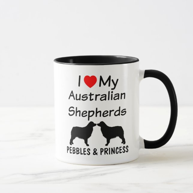 Caneca Eu Amo Meus Dois Pastores Australianos De Café Mug (Direita)