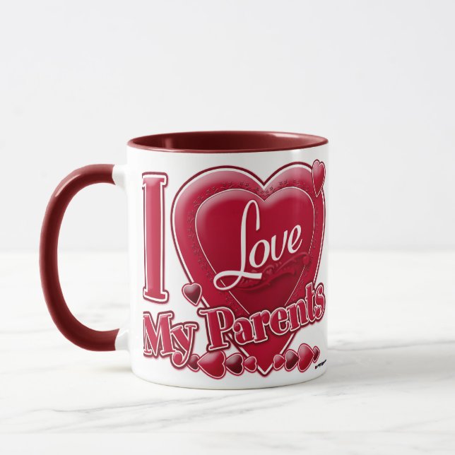 Caneca Eu amo meus pais de vermelho - coração (Esquerda)