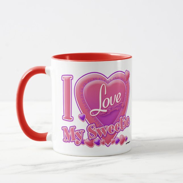 Caneca Eu amo meus rosa do docinho/roxo - coração (Esquerda)