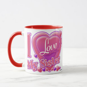 Caneca Eu amo minha irmã rosa/roxo - coração