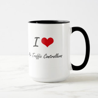 Caneca Eu amo o design artístico de controladores aéreos