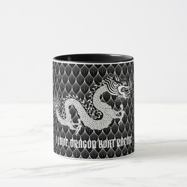 Caneca Eu amo o dragão preto & branco da competência de (Centro)