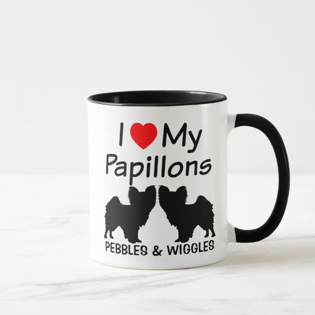 Caneca Eu Amo Os Meus Dois Cães De Papillon (Direita)