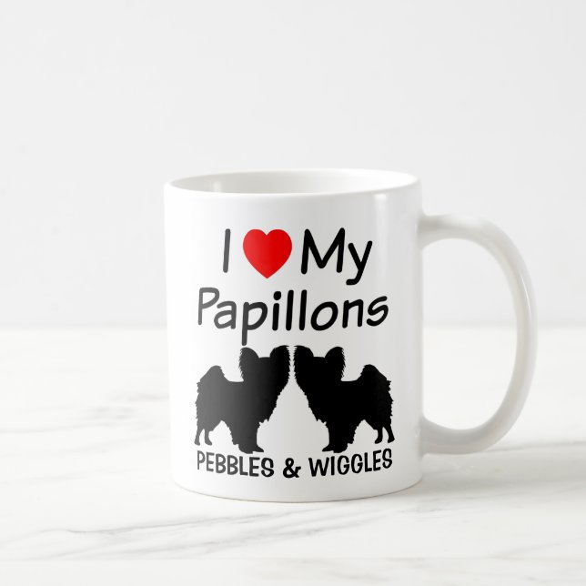 Caneca Eu Amo Os Meus Dois Cães De Papillon (Direita)