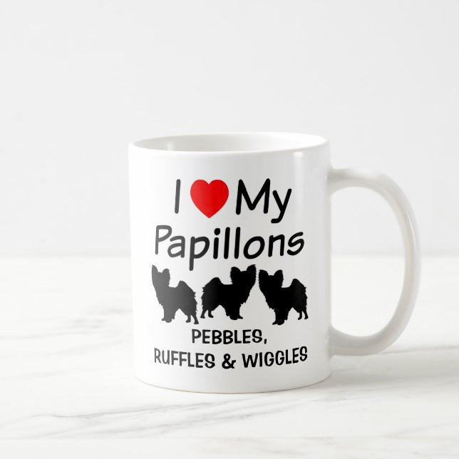 Caneca Eu Amo Os Meus Três Caninos De Papillon (Direita)