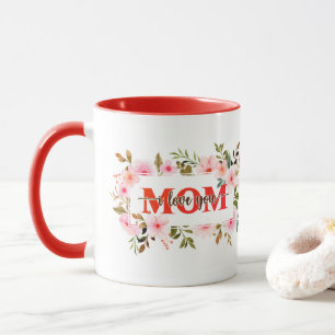 Caneca "Eu Amo Você MÃE" Rosas em Aquarela Rosa