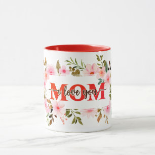 Caneca "Eu Amo Você MÃE" Rosas em Aquarela Rosa