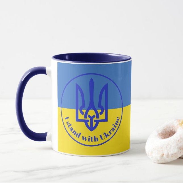Caneca Eu apoio a Ucrânia Blue Yellow Trident Mug (Com Donut)