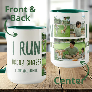 Caneca Eu Corro Papai Persegue Colagem de Fotos Engraçada