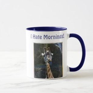 Caneca Eu deio manhãs, girafa que cola a língua para fora