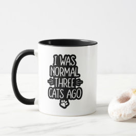 Caneca Eu Era Normal Três Gatos Atrás Presente Divertido 