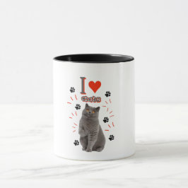 Caneca Eu ❤️ Gatos – Desenho de Gato Fofo e Pegada de Pat