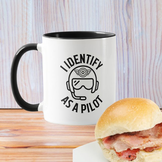 Caneca "Eu me identifico como um Piloto", citação, Humor, (Criador carregado)