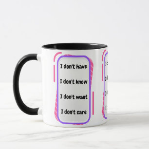 Caneca eu não tenho, sabe, quero, cuidado