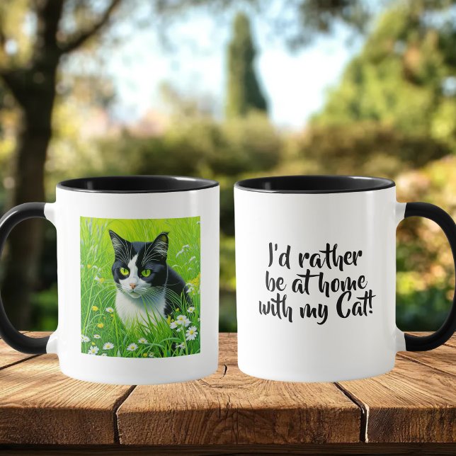 Caneca Eu Preferiria estar em Casa com meu Gato (Criador carregado)