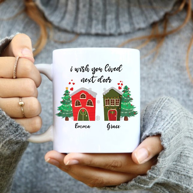 Caneca Eu Queria Que Você Viesse Ao Lado | Amizade de Nat (I Wish You Lived Next Door | Christmas Friendship Mug)