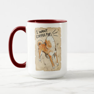 Caneca Eu Quero Café – Esboço Vintage de Shiba Inu Gritan