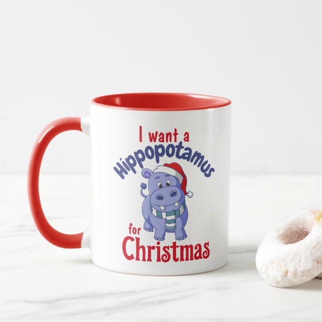 Caneca Eu quero um Hippopotamus para o Natal (Com Donut)