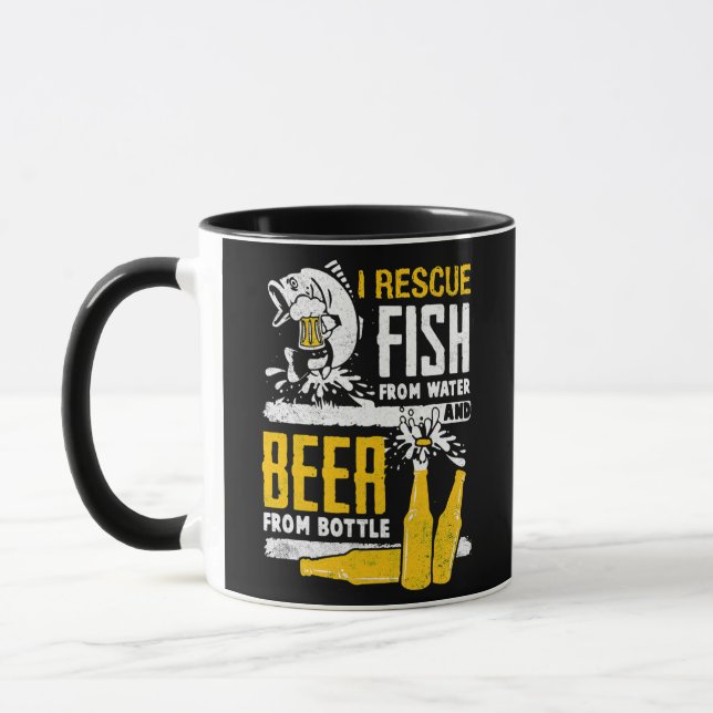 Caneca Eu Resgate Peixe De Água E Cerveja De Garrafa  (Esquerda)