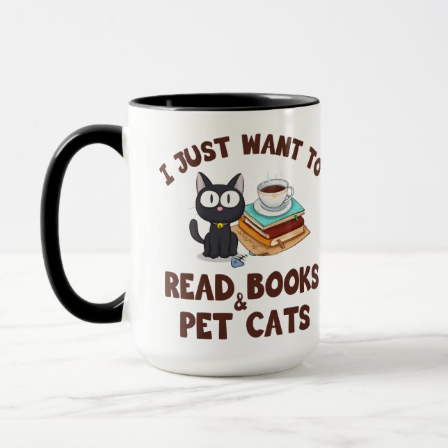 Caneca Eu só quero ler livros e gatos de estimação (Esquerda)