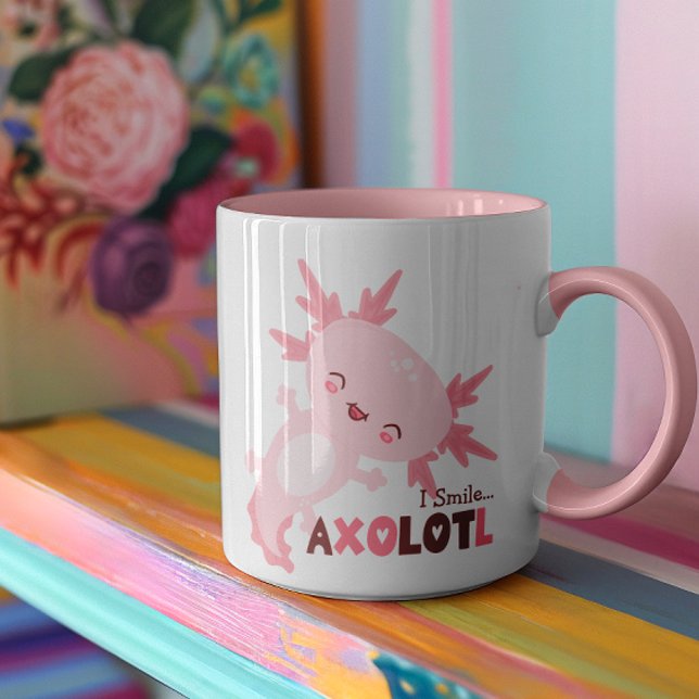 Caneca Eu Sorrio Muito Kawaii Axolotl Personalizado (The Mexican walking fish better known as the Axolotl is here to rock your world!)