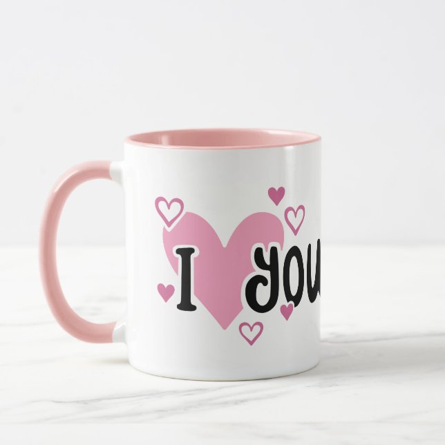 Caneca Eu Te Amo Corações Rosa (Esquerda)