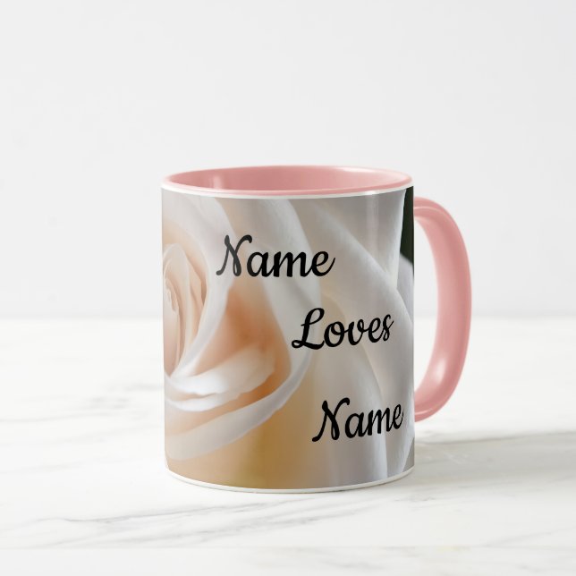 Caneca "Eu Te Amo" de Rosa Branca Personalizável (Frente Esquerda)