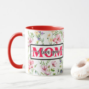 Caneca "Eu Te Amo MÃE" Floral Aquarela Rosa