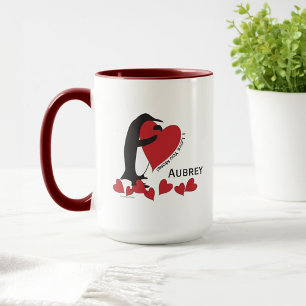 Caneca Eu Te Amo Mais! Pinguim e Café Coração Vermelho