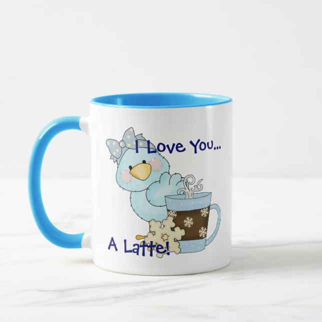 Caneca EU TE AMO UM Pássaro Azul LATTE Coffee Mug (Esquerda)