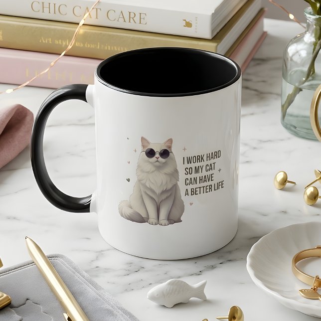 Caneca Eu Trabalho Duro Para Que Meu Gato Tenha Um (Criador carregado)