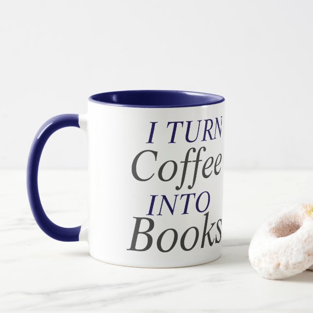 Caneca Eu transformo café em livros (Com Donut)