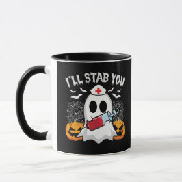 Caneca Eu vou te apunhalar bruxa fantasma tomando Hallowe