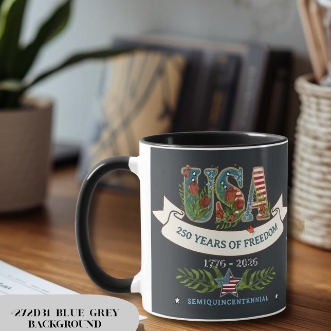 Caneca EUA 250 Anos de Liberdade Cor de Fundo Personaliza (US 250 Years of Freedom Custom Background Color Mug)