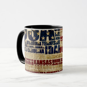 Caneca EUA e seus estados em Estrelas e Stripes