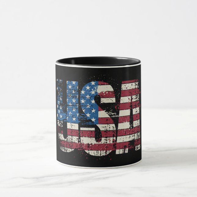 Caneca EUA lutam design de texto com bandeira (Centro)