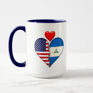 Caneca EUA Nicarágua Corações bandeiras Herança Hispânica
