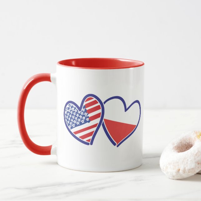 CANECA EUA-POLONÊS-FLAG-HEARTS (Com Donut)