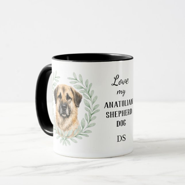 Caneca Eucalyptus Wreath Anatolian Shepherd Dog Monogram (Frente Esquerda)