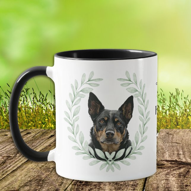 Caneca Eucalyptus Wreath Australian Kelpie Dog Monogram (Criador carregado)