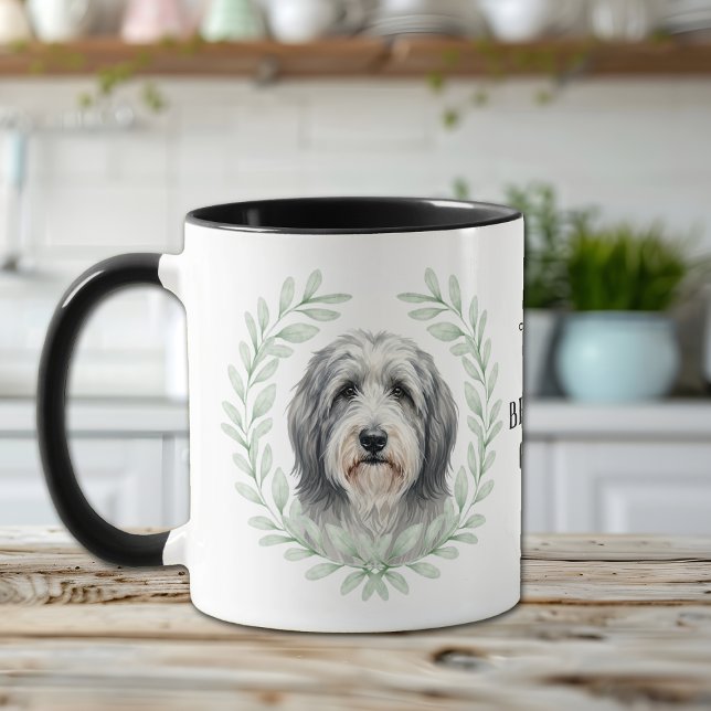 Caneca Eucalyptus Wreath Bearded Collie Dog Monogram (Criador carregado)