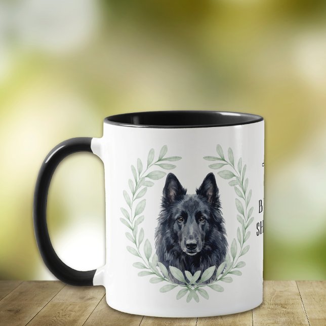 Caneca Eucalyptus Wreath Belgian Sheepdog Monogram (Criador carregado)