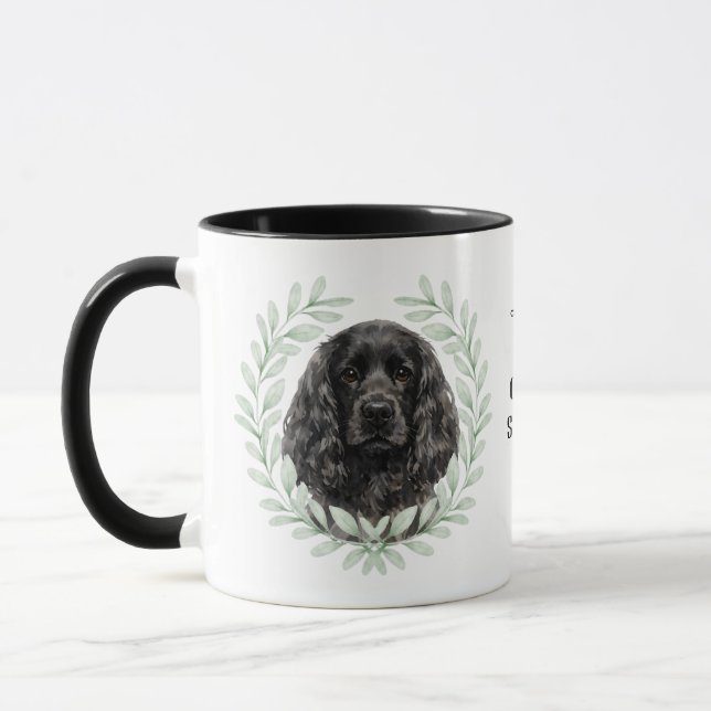 Caneca Eucalyptus Wreath Black Cocker Spaniel Monogram (Esquerda)