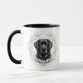 Caneca Eucalyptus Wreath Black Labrador Dog Monogram