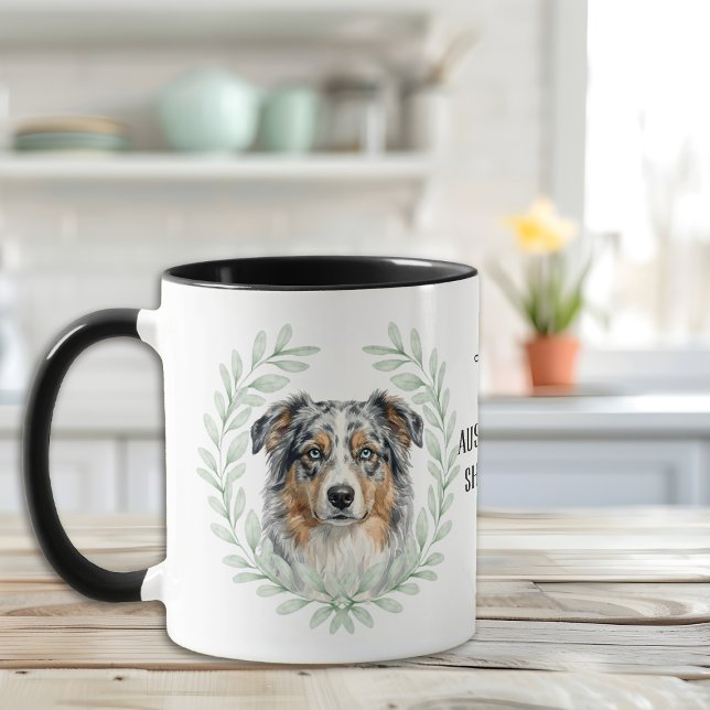 Caneca Eucalyptus Wreath Blue Merle Aussie Monogram (Criador carregado)